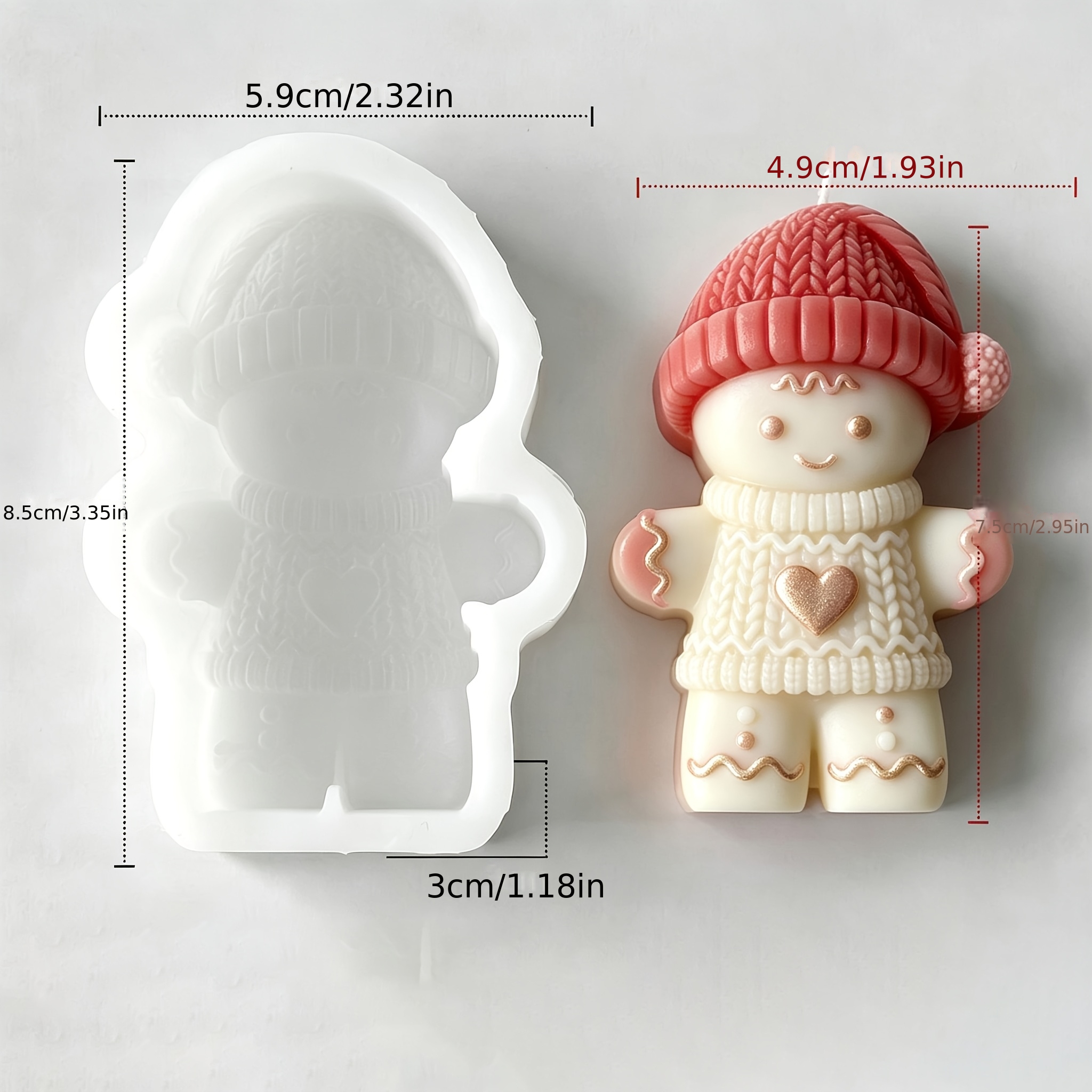 TEMU 1pc Knitted Hat Gingerbread Man Silicone Mold Christmas Atmosphere Scented Candle Resin Craft Tabletop Ornament Home Decor Holiday Party Gift