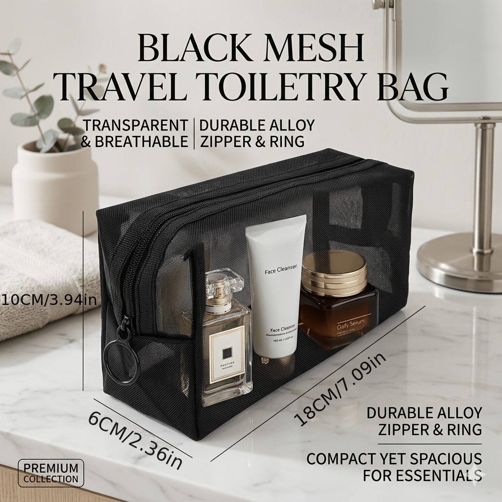 TEMU 厚手メッシュ化粧ポーチ、大容量八角形トイレタリーポーチ、携帯用小物、シンプルな小さなティックバッグ