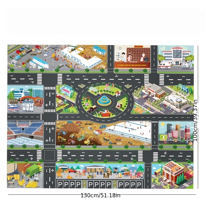 Image of Popular Game City Theme City Traffic City Prevention Engineering Map Field Scene Map Big Map Traffic Car Game Mat Non Woven Fabric With Coating Waterproof And Moisture Proof Mat