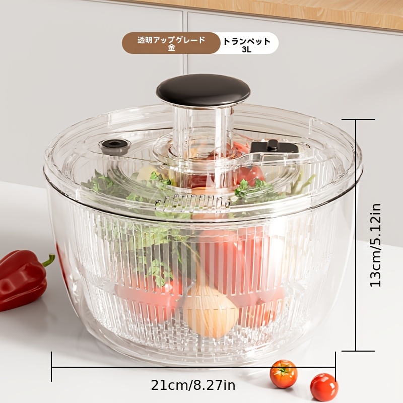 TEMU Large-capacity Manual Vegetable Dehydrator & Salad Spinner - Heavy-duty Plastic Kitchen Tool -dry Design, Space-saving Countertop Organizer For