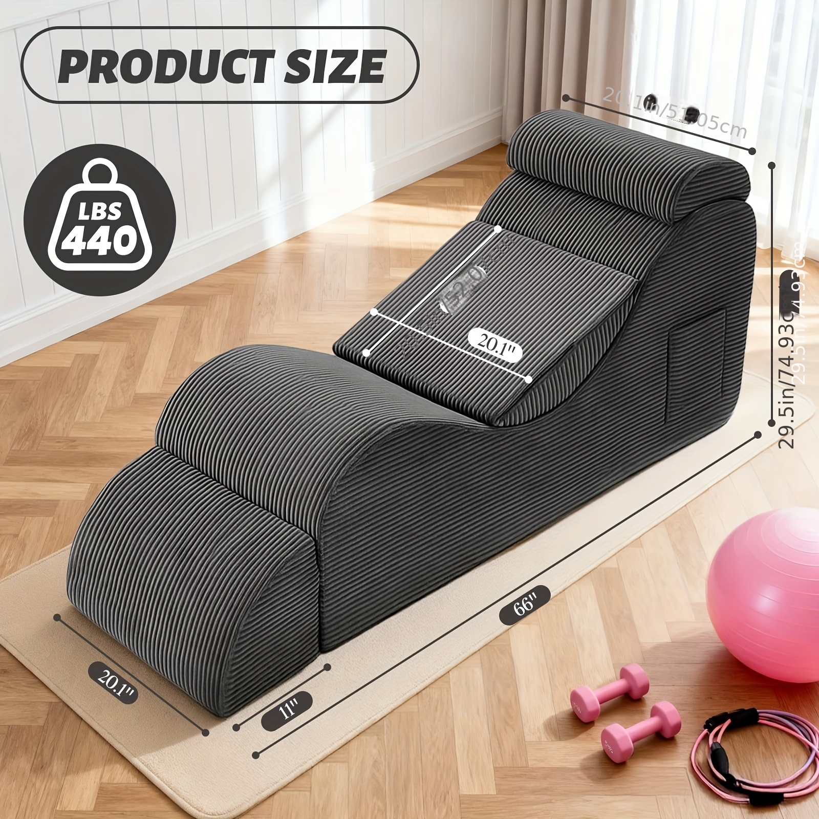 Yoga Chair Lounge for Adult, Ergonomic Chaise Lounge Chair with Side Pocket, Headrest, Waist Pad, Ottoman, Perfect for Stretching, Massage, And Relaxation, Used In Living Room, Bedroom, Lazy Sofa, Gaming Sofa