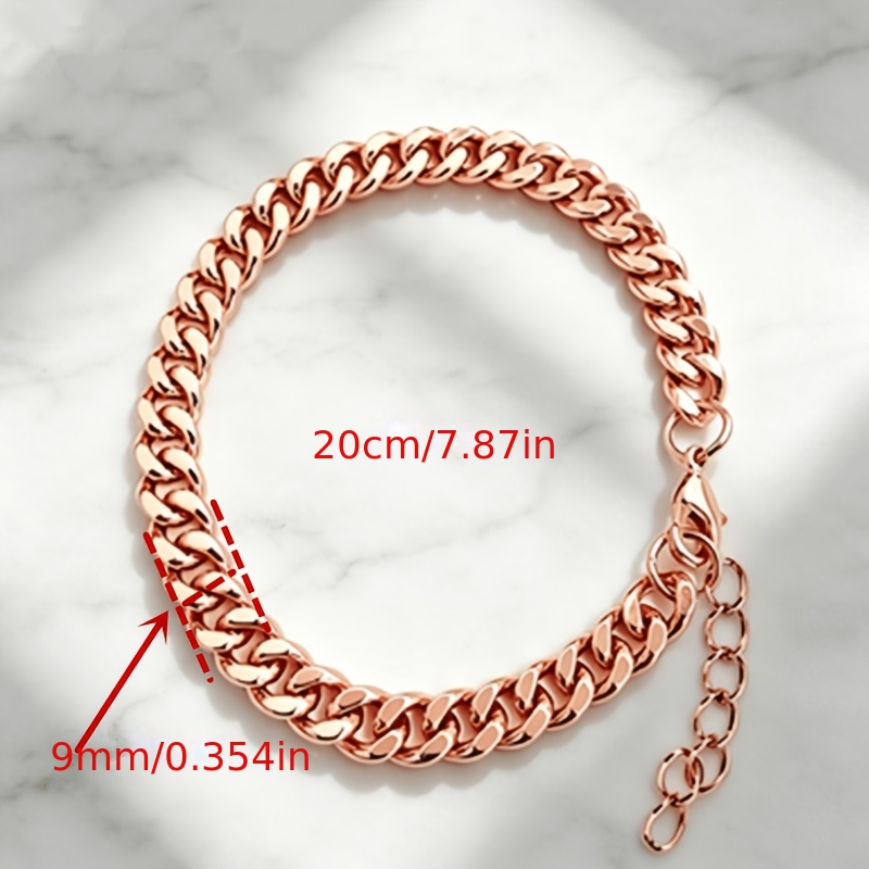 9mm Wide Rose Plated Cuban Link Bracelet — Unisex Stackable Gift