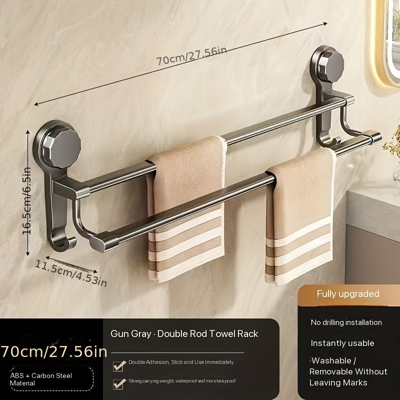 1 Upgraded Strong Suction Cup Towel Rack, No-drill Wall Mounted Bathroom Kitchen Hanging Rod