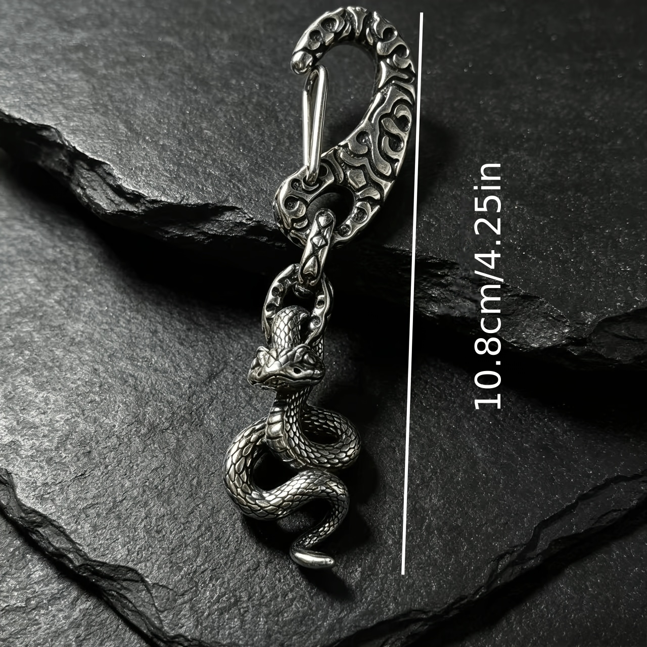 Retro Carved Stainless Steel Serpent Key Chain Pendant