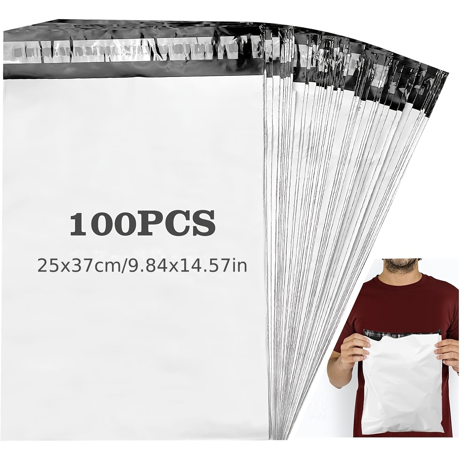 TEMU Lot de 100 sacs d'expédition en plastique, 25 x 33 cm, sacs d'expédition pour vêtements, avec ruban auto-adhésif, opaque, adaptés à de