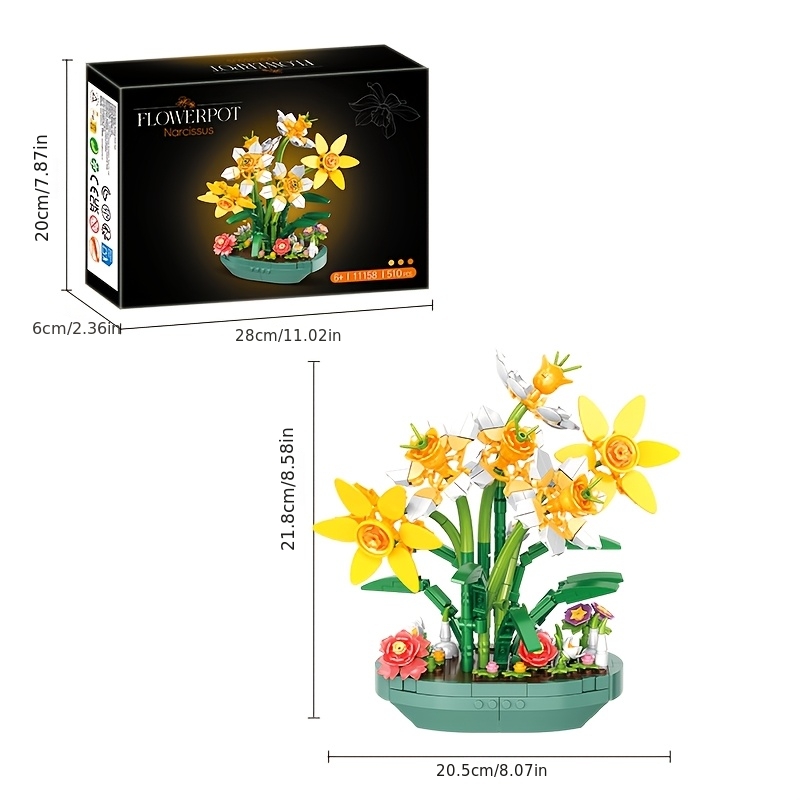 Narcissus Bonsai Building Blocks Assembly Toy, 3D Puzzle Flower Pot Model