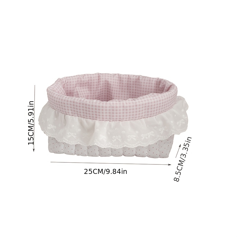 TEMU 1pc Polka Dot Skirt-style Storage Basket, Sweet Pink Desktop Organizer, Shelf Baskets