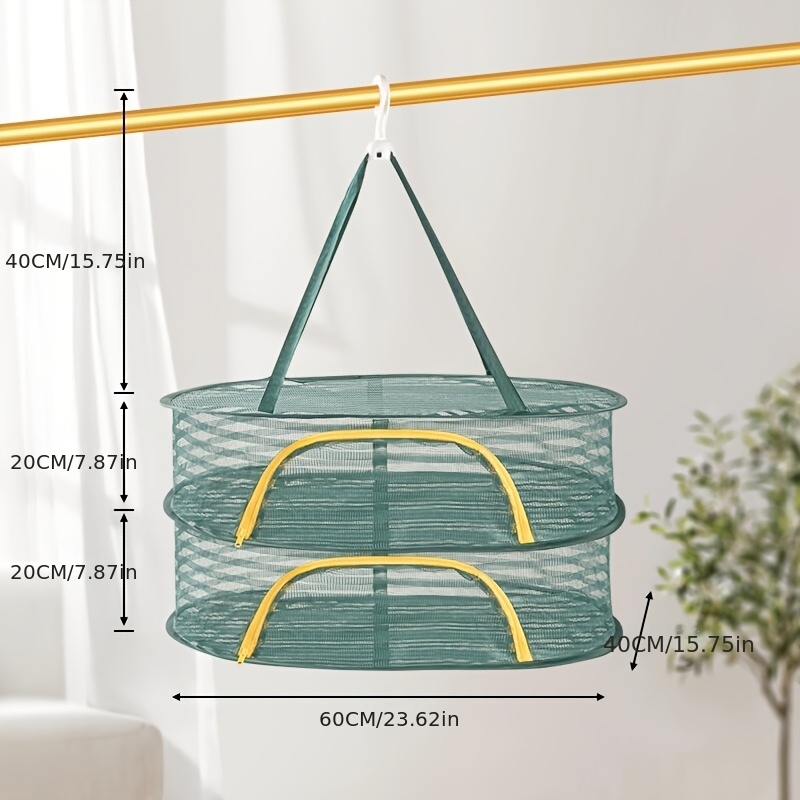 TEMU 2-tier Multi-functional Drying Rack, Heavy-duty Foldable Drying Rack With Zipper Closure - Space-saving Mesh Dryer, Foldable Kitchen And Garden