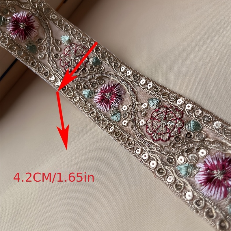 Ethnic Style Lace Embroidered Sequin Trim, 1.5 Yards