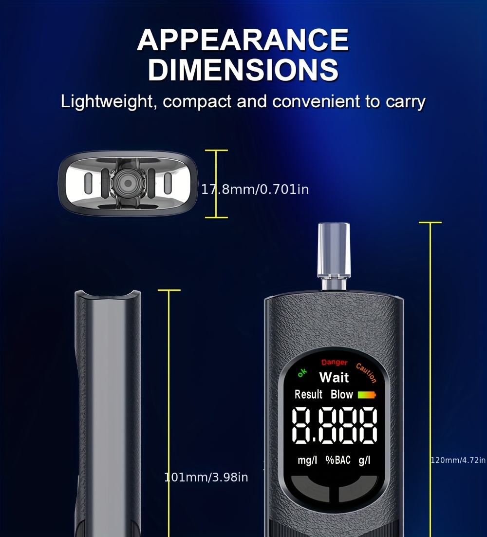 Digital Automatic Alcohol Tester, Professional Breath Alcohol Detector, Rechargeable Breath Alcohol Measuring Device, Alcohol Measurement Tool with LCD Display, Accurate And Sensitive, Continuous Monitoring