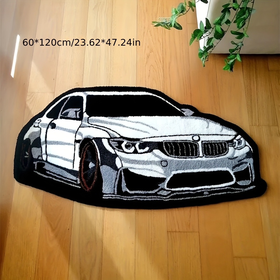 Image of Gift For Owners, Cool White Car Carpet Rug Digital Printing Technology Easy Housewarming Gift Handmade Non-slip Decorative Carpet For Living Room, Rug For Bedroom, Rug For Kitchen