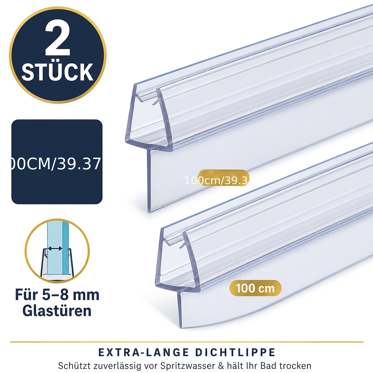 TEMU Guarnizione per porta doccia, confezione , striscia sigillante in PVC da 80cm/100cm per porte in vetro da 5-8mm, guarnizione di ricambio per box