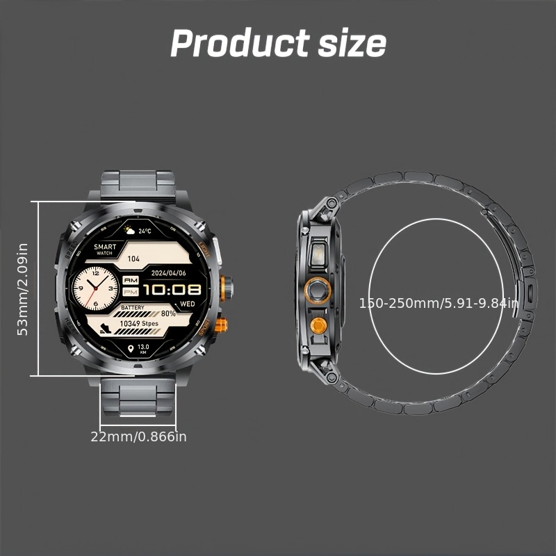 Montre Connectée Homme SIEMORL pour iPhone et Android avec Appels Bluetooth, Lampe LED, Écran AMOLED 1,75 Pouces, Résistante à l'Eau IP170,18cm, Batterie 800mAh, Suivi Sportif 100+ Activités