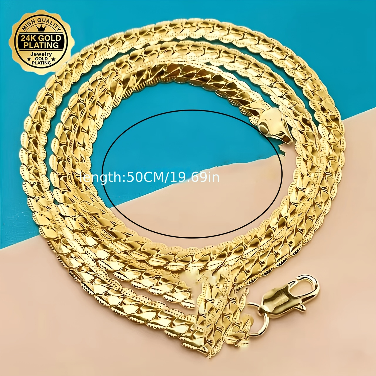 1pc 24K Golden Plated Unisex Side Necklace, Elegant Gift
