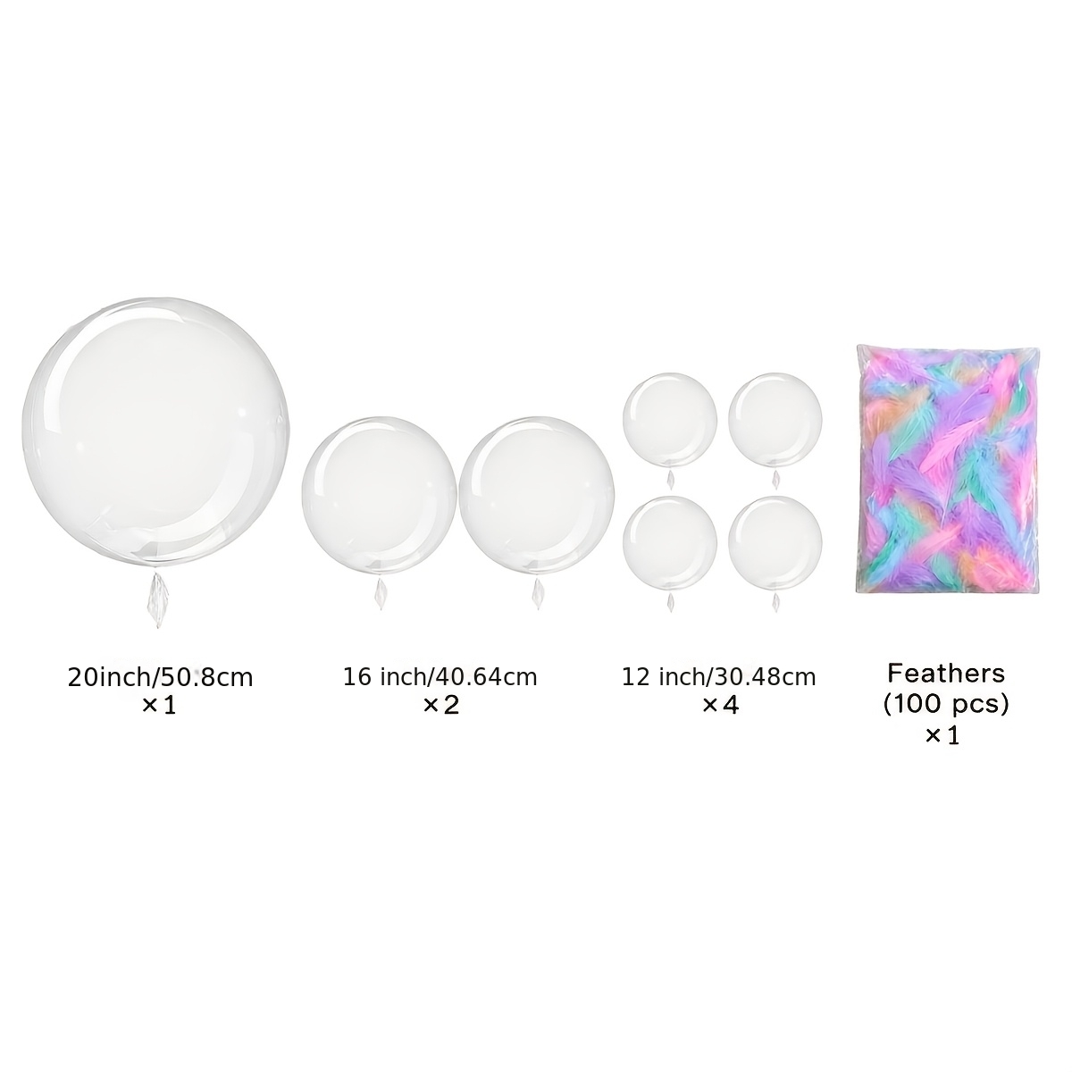TEMU Ensemble de 137 pièces comprenant 1 ballon transparent de 20 pouces, 2 ballons transparents de 16 pouces et 4 ballons transparents de 12 pouces,