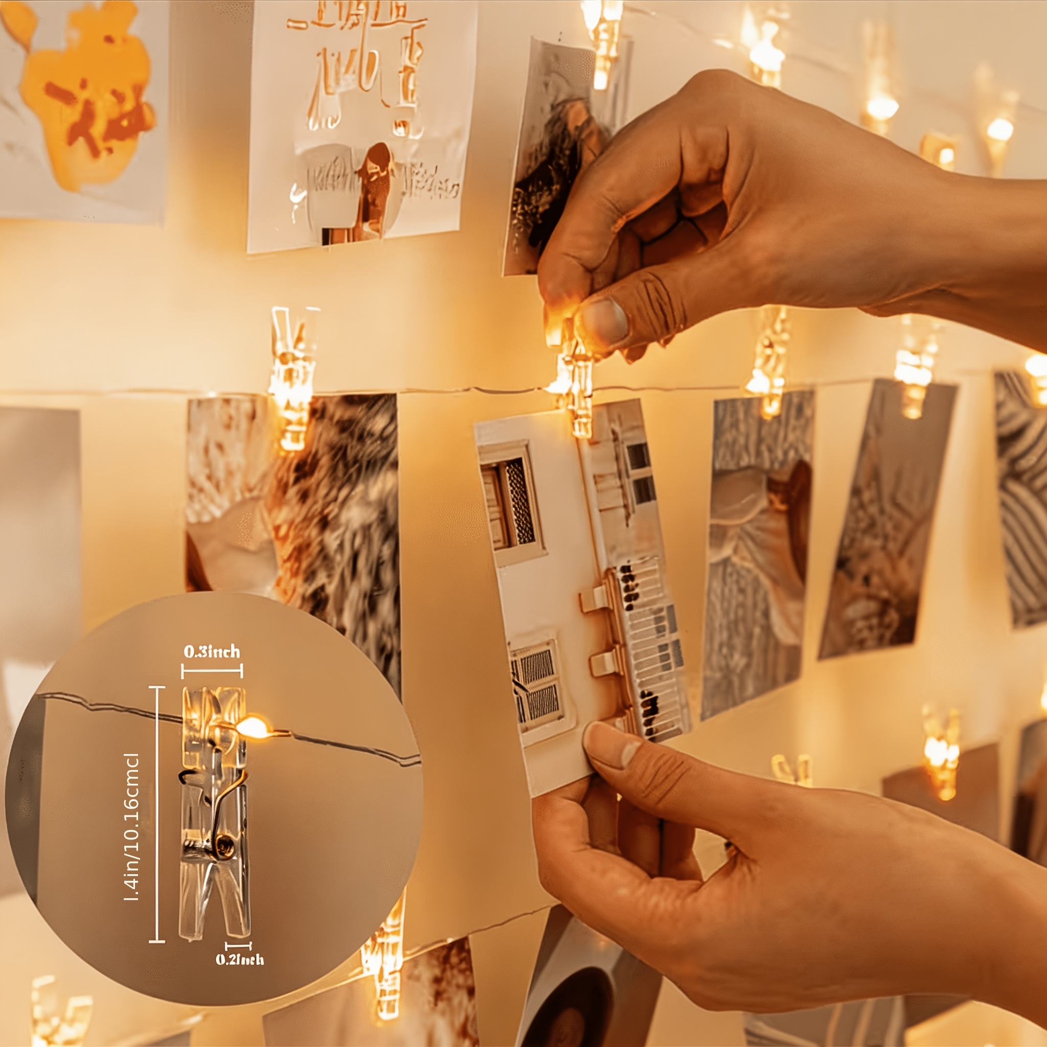TEMU Luci a stringa con clip per foto da 42 pezzi/set, 12 clip + 30 luci, 9,84 piedi, luci a stringa a LED bianche, luci decorative per interni, luci