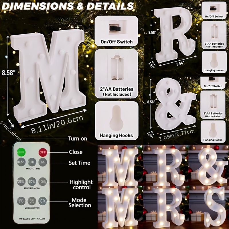 TEMU A Set Of 6pcs Wedding Remote Control Letter Lights For Weddings, Proposals, Anniversaries, And Party Table Centerpieces, Led Lights 'mr. And