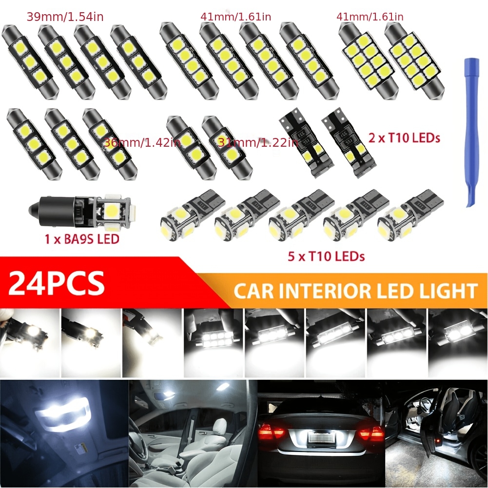 TEMU 24pcs Led Car Interior License Plate Lamp Bulbs- 36v, Hard-wired, No Battery Needed, Fit For Vehicle Models, Durable And Stylish Design, Sleek