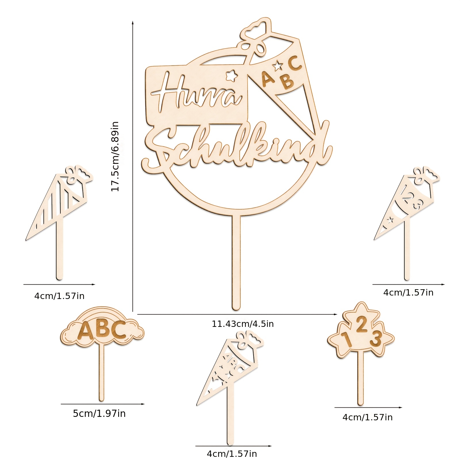 Image of 6pcs Hurry Schulkind German School Wooden Cake Topper, Start Of School Wooden School Cake Decoration Cake Topper School Cake Decoration Supplies,halloween, Christmas
