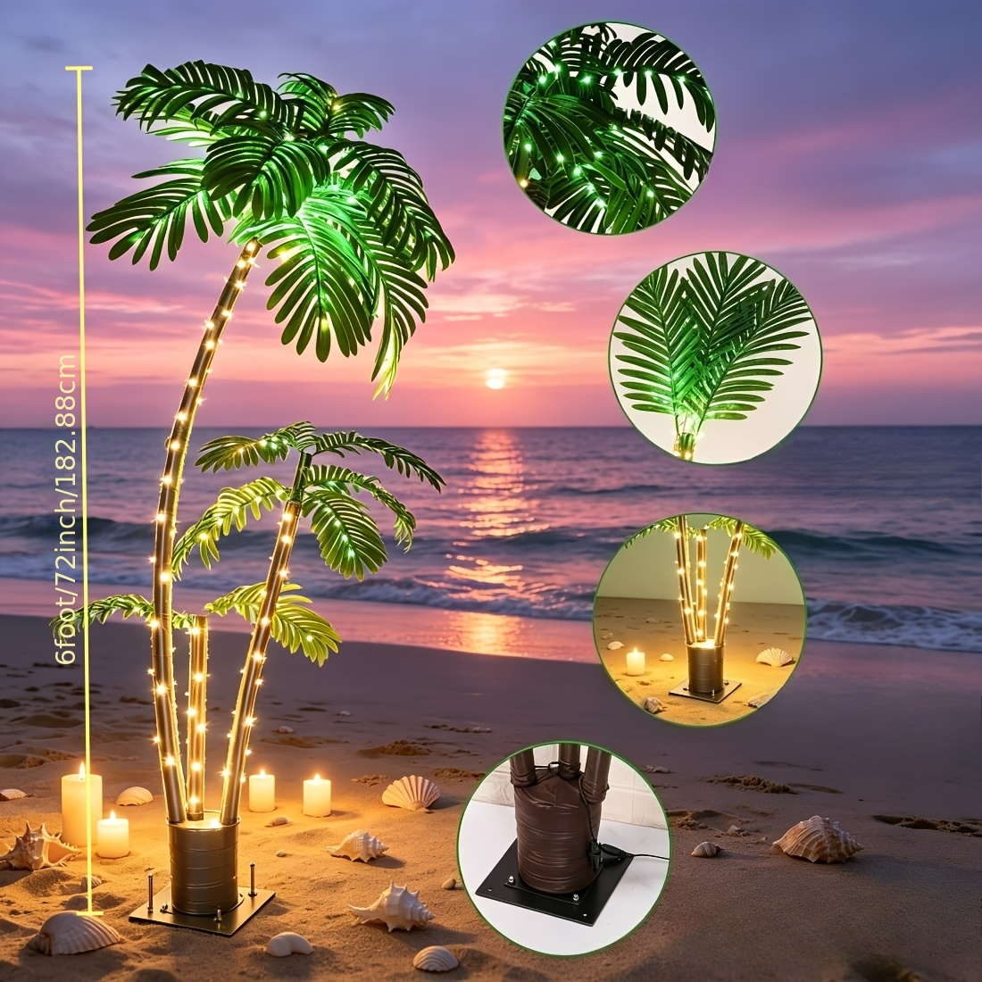 TEMU Plug-in Palm Tree Lamp With 2 Trunks For Outside Patio, Outdoor Christmas Decoration Decor, Light Up Led Artificial Trees Lights For Home Party