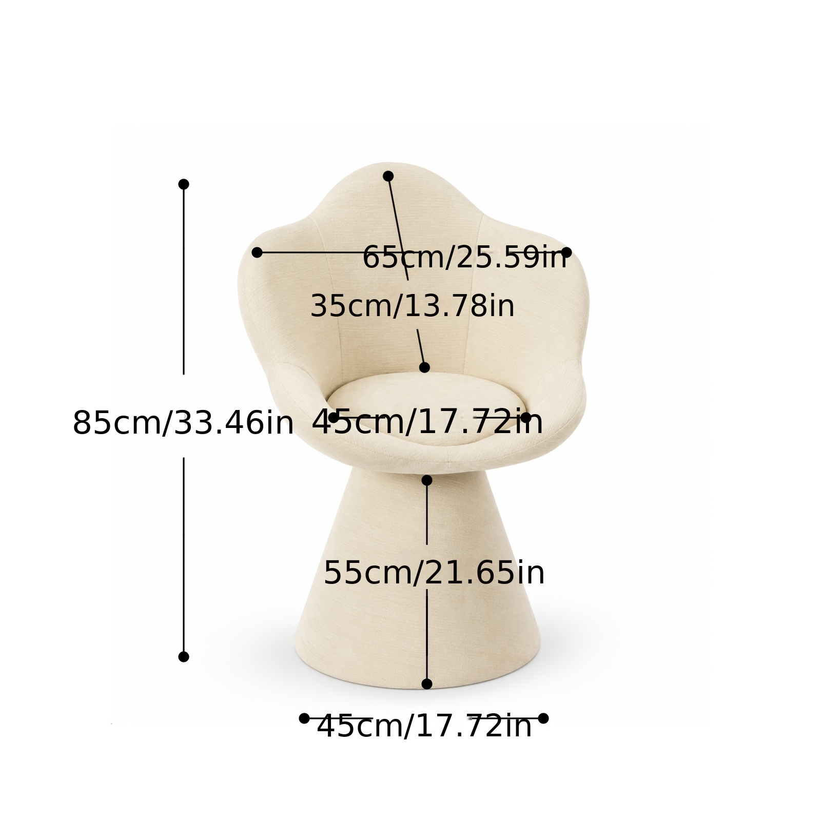Image of Flower-shaped Single Leisure Chair, Petal-shaped Curved Back Upholstered Chair, Conical Base Linen Fabric Comfortable Reception Chair, Suitable For Living Room Bedroom