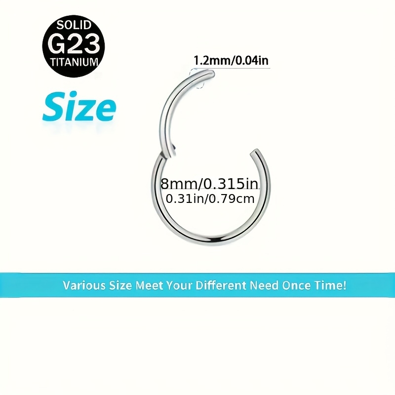 TEMU 1pc G23 Titanium Nose Ring With Membrane And Hinge, Lip And Ear Piercing Earrings, Cartilage Helix Tragus, Conch Car, 16g Inner Diameter 6 Mm To