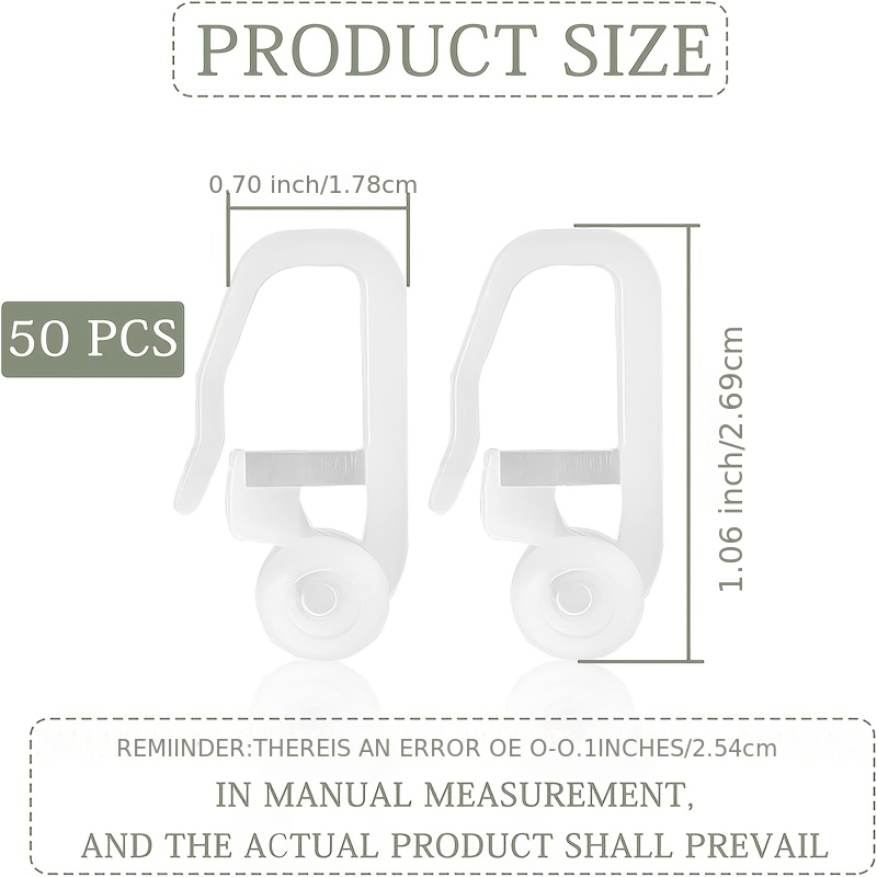 Image of 50pcs 7mm Eyelet Folding Clip-on Curtain Hooks, Compatible With Curtain Ring Hanging Pulleys, Smooth Hanging Hooks For Home Curtains And Shower Curtains