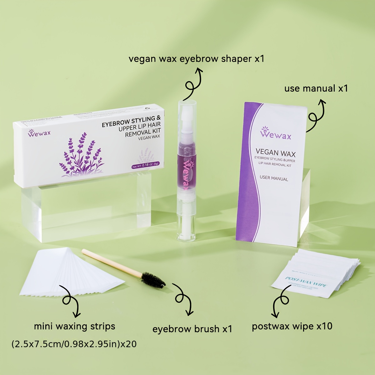 Image of Wewax Lavender Scented Depilatory Hard Wax, Gentle Formula, Suitable For , Facial Contour Waxing For Eyebrow, Upper Lip & Removal, Portable Waxing Kit For Daily Use And Travel
