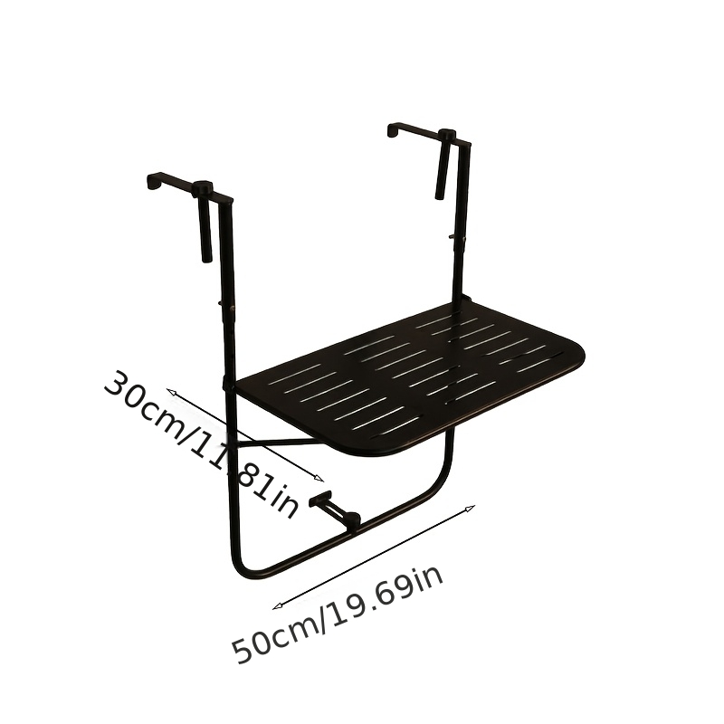 Balcony Railing Table, Outdoor Folding Hanging Table with Adjustable Heights, Heavy Duty Metal Hanging Bar Table for Patio, Garden and Deck