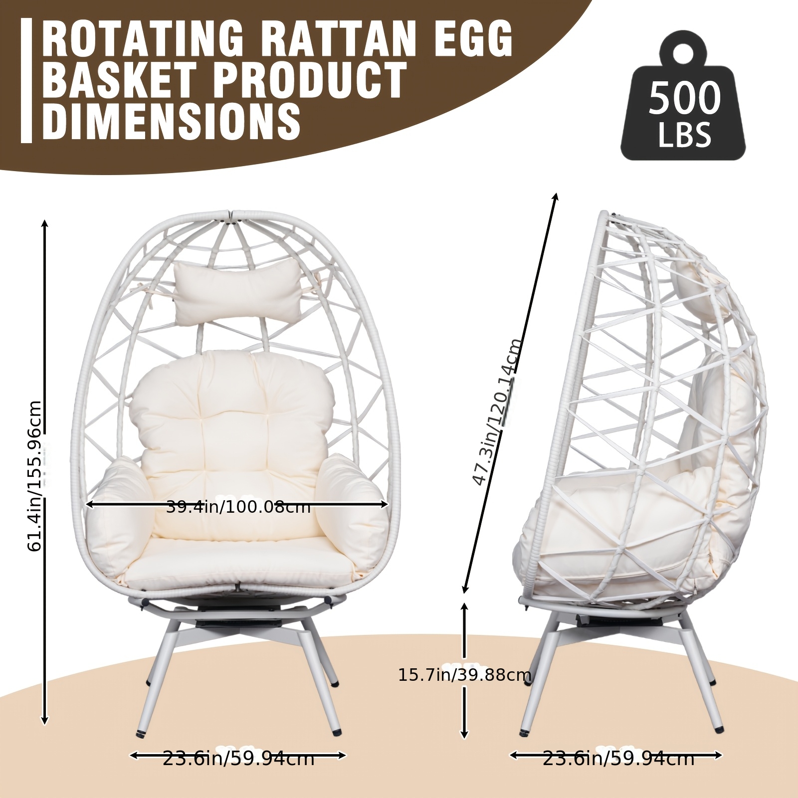 Egg-Shaped Chair That Rotates 360 Degrees, Made of Outdoor Rattan, Featuring Plush And Thick Cushions, with Adjustable And Sturdy Legs, Perfect for Outdoor Settings Like Poolside