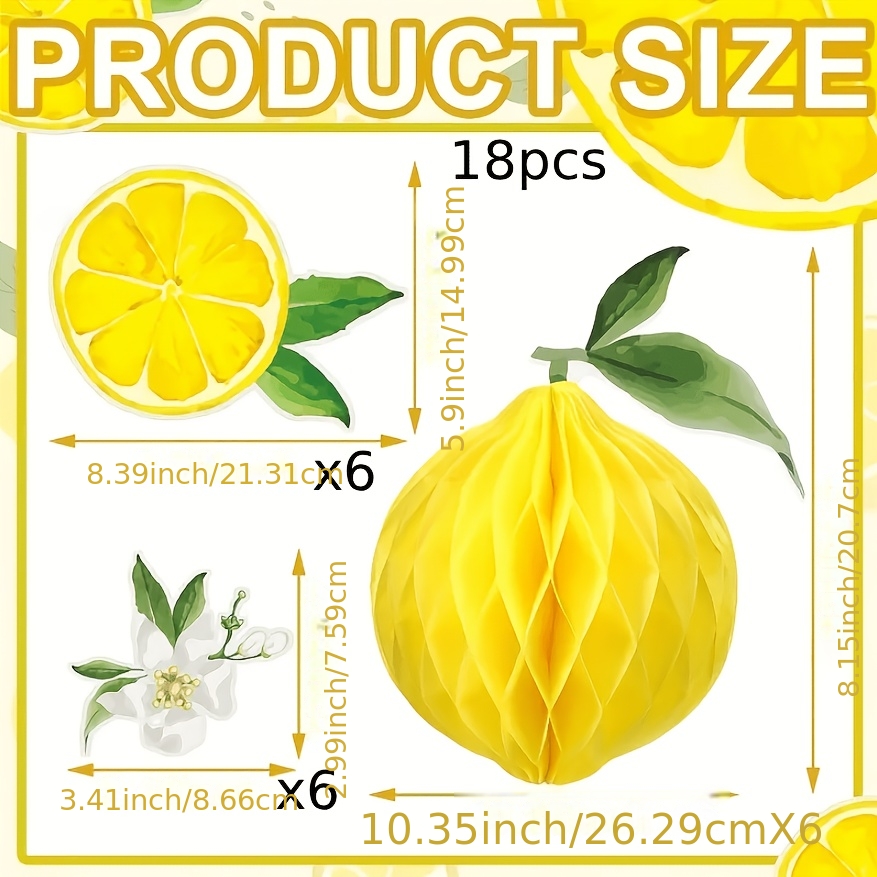 18pcs Lemon Honeycomb Centerpiece Decorations, Honeycomb Ball Party Gift Paper, Honeycomb Dining Table Decor Wedding, For Christmas, Halloween