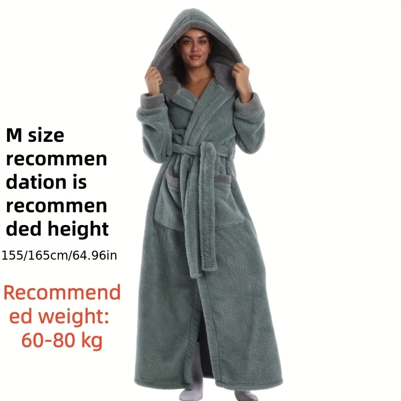 1 stuks Extra Lange Badjas - Dikke Winter Badjas met Capuchon, Pluche Fleece-achtige Textuur, Elegante Badjas voor Thuis & Reizen voor Vrouwen/Mannen