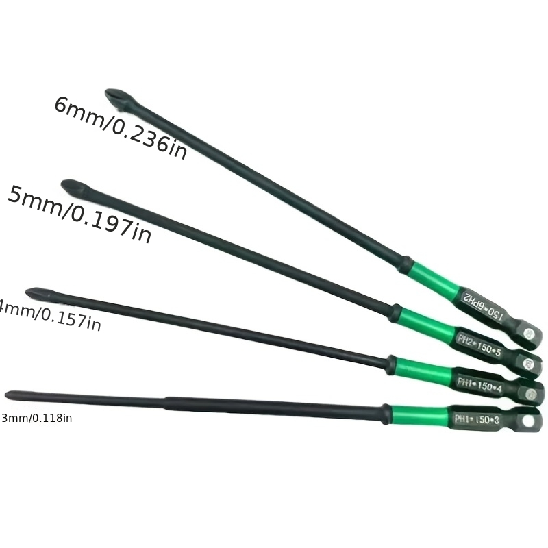 TEMU Extended Cross Electric Screwdriver Bit Set, Strong Magnetic Electric Drill Screwdriver, High Hardness Air Impact Bit, 150mm, 4pcs