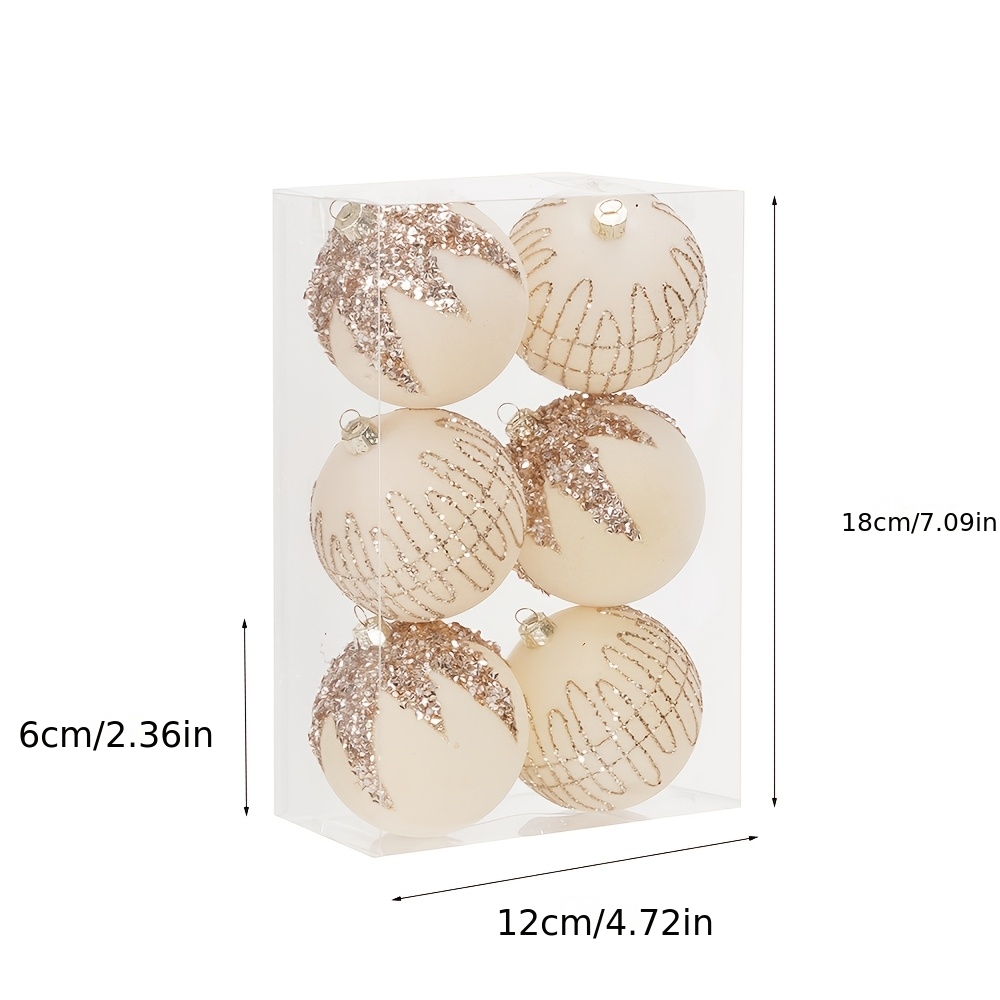 TEMU 6pcs Box Retro Flocked Christmas Ball Ornaments - Suitable For -holiday Colorful Hanging Decorations With Plastic Flock Coating, Round Hanging