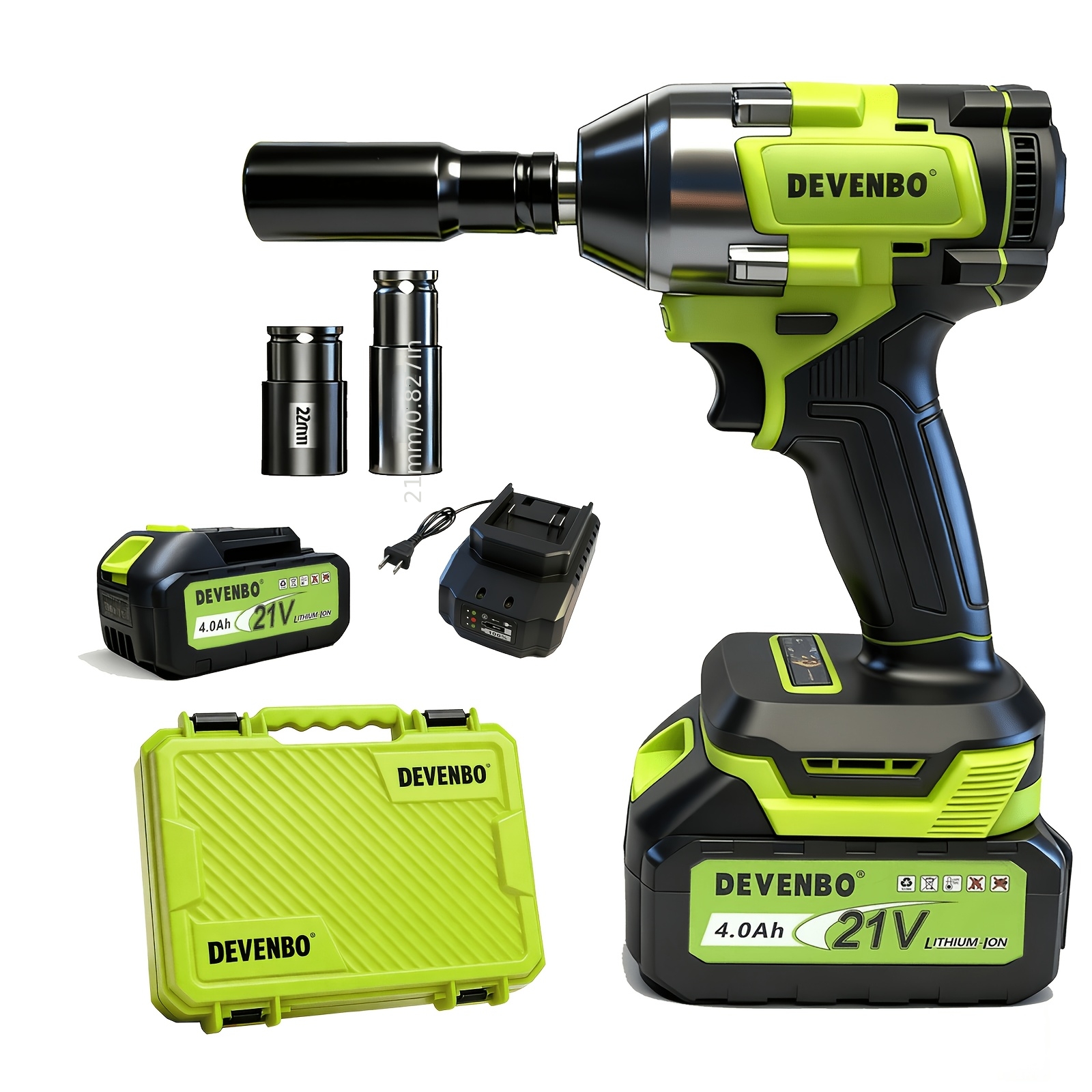 TEMU 21 Volt Wireless Impact Wrench, 900 Nm High Torque, With Rechargeable Battery, Charger, Toolbox And Socket, Suitable For Car And Motorcycle