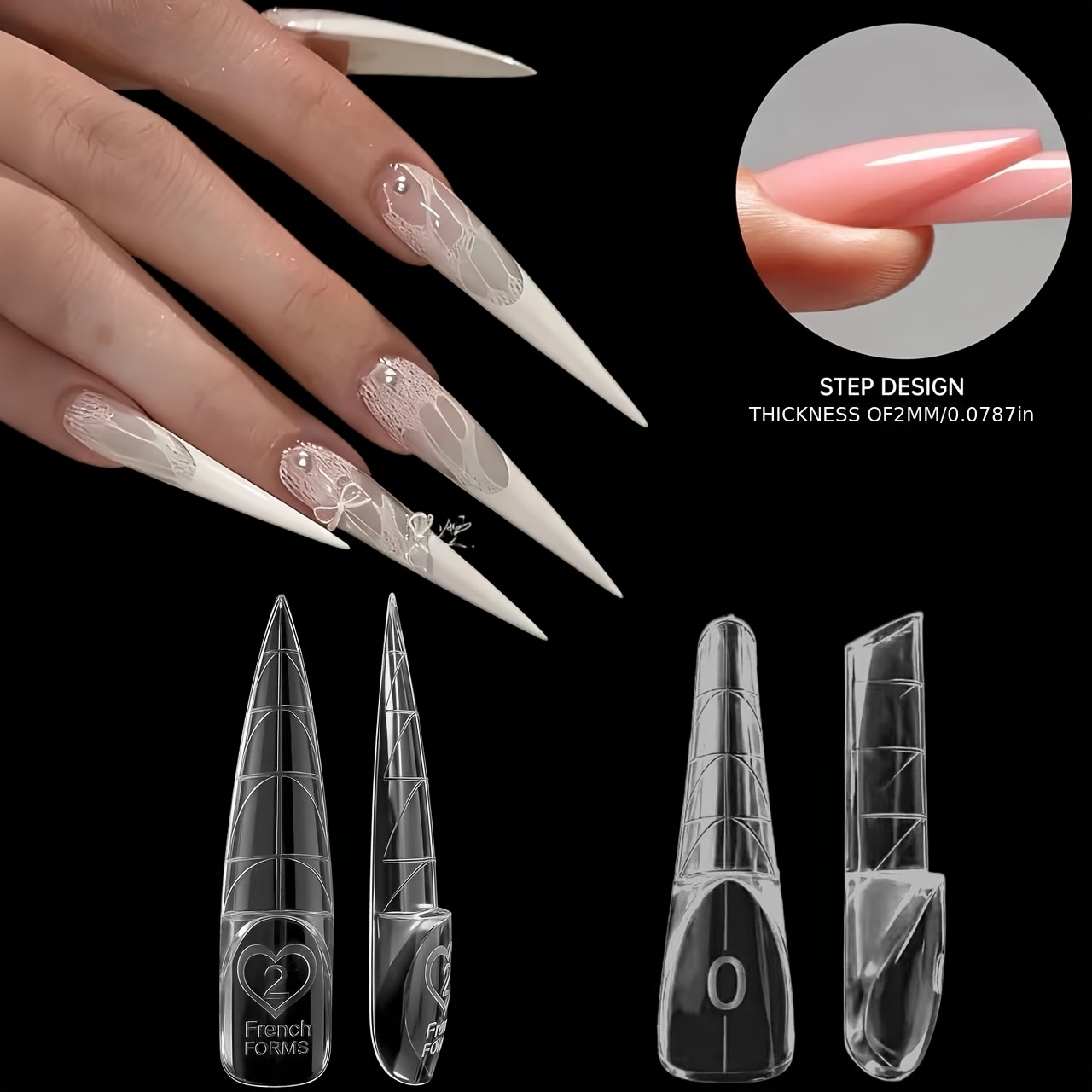 TEMU New Pointed And French Nail Extension Professional Scale Positioning Line Tool Set With Nail Molds And Tips, Ultra-thin And Seamless To Fit The