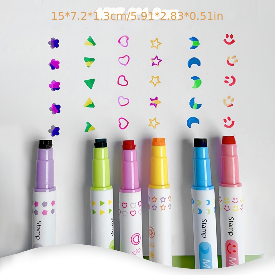 6pcs creative dual end   stamps pen student colorful highlighter marker pen large capacity highlighting