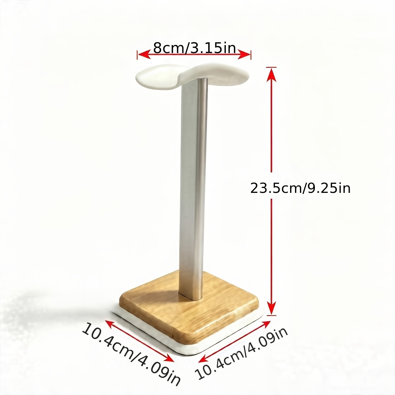 TEMU White Solid Wood Computer Headset Organizer Dorm Gaming Desktop Tidy With Silvery Aluminum Alloy Upright Rod, Leather Hat, Solid Base,