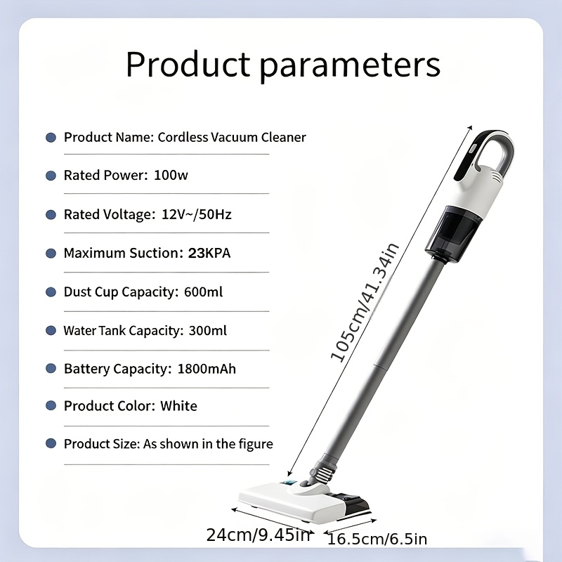 23kpa wireless vacuum cleaner 4 in 1 portable handheld car vacuum lightweight powerful suction long detachable water tank multi speed settings usb charging suitable for cleaning hard floors carpets and pet hair Product details 2