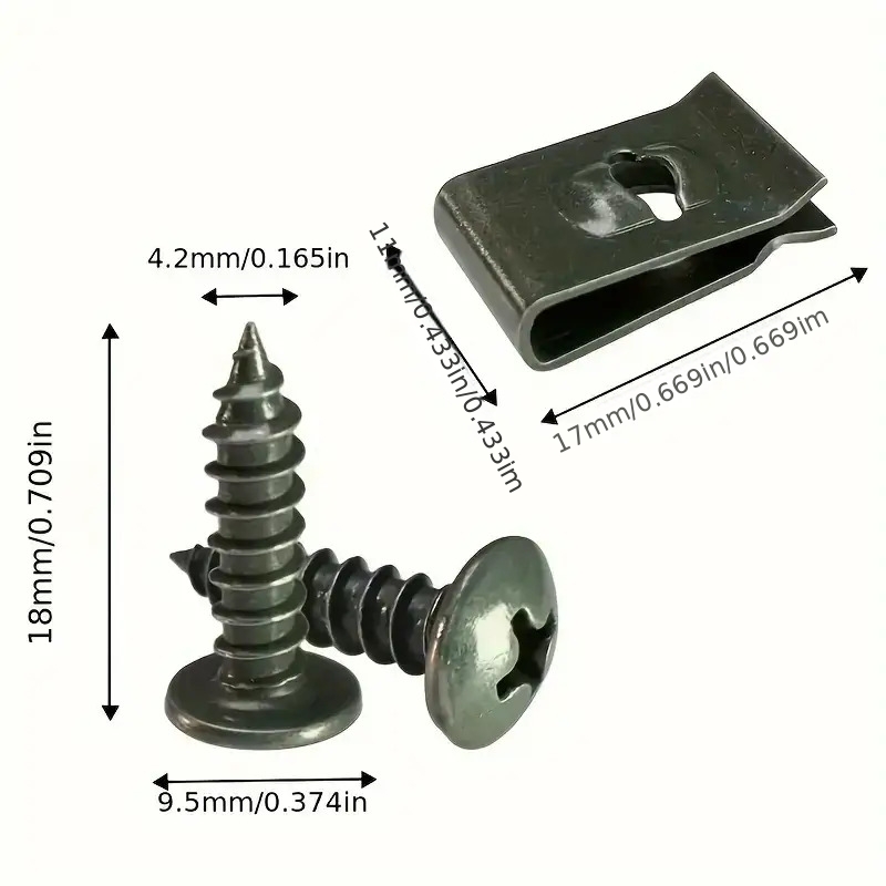 TEMU 100pcs Heavy-duty Metal Car Screw Clips - Self-tapping Threaded Shaft Automotive Fasteners With -resistant & Hex /tapered Tip, Fit For Bumper,