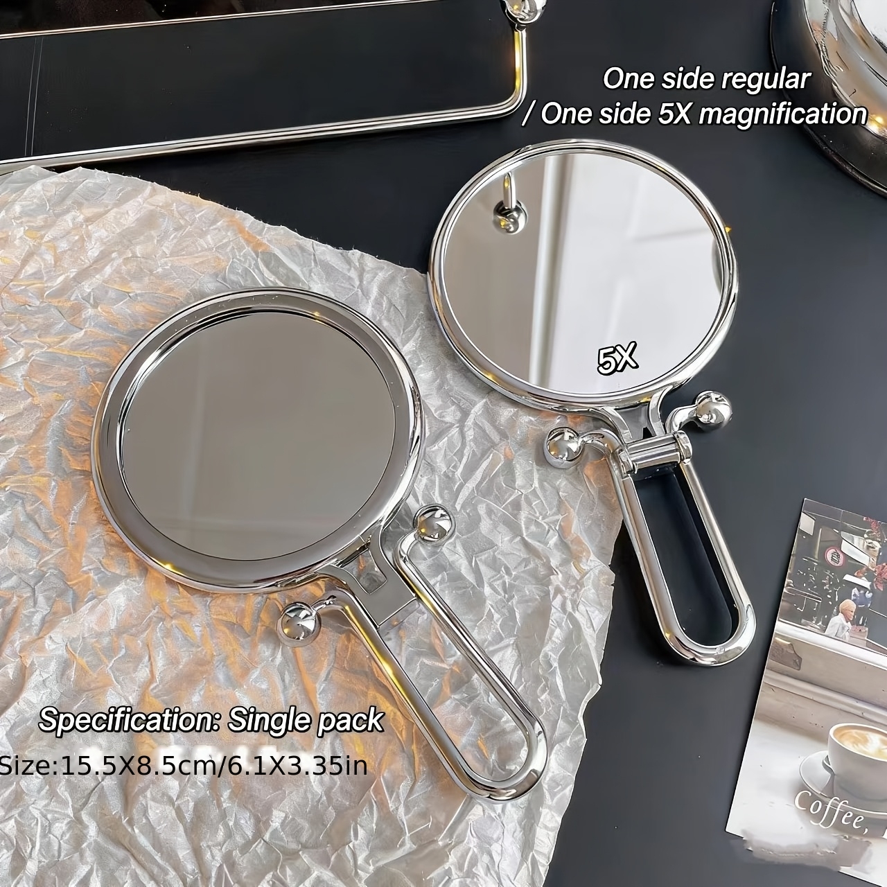 TEMU Espejo de aumento de cara con zoom 2X/5X/10X, espejo plegable y portátil con soporte para escritorio de dormitorio, estilo coreano compacto para
