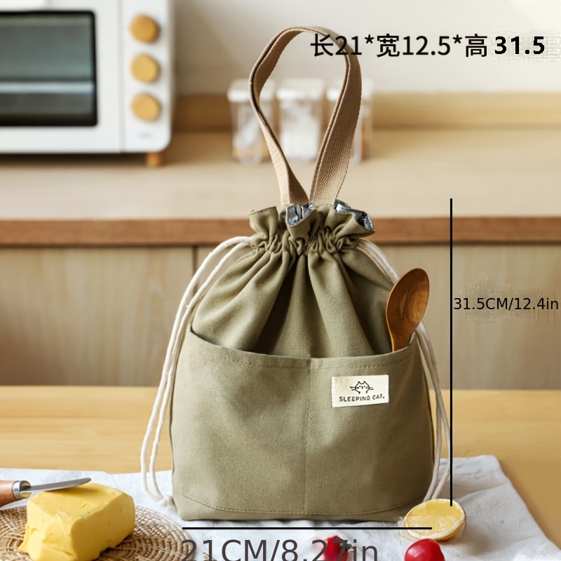 Image of High-quality Thickened Canvas Lunch Bag, Drawstring Lunch Bag, Insulated And Cool-keeping Portable Handbag, Suitable For Men And Women, Does Not Come Into Contact With Food (non-food Contact)