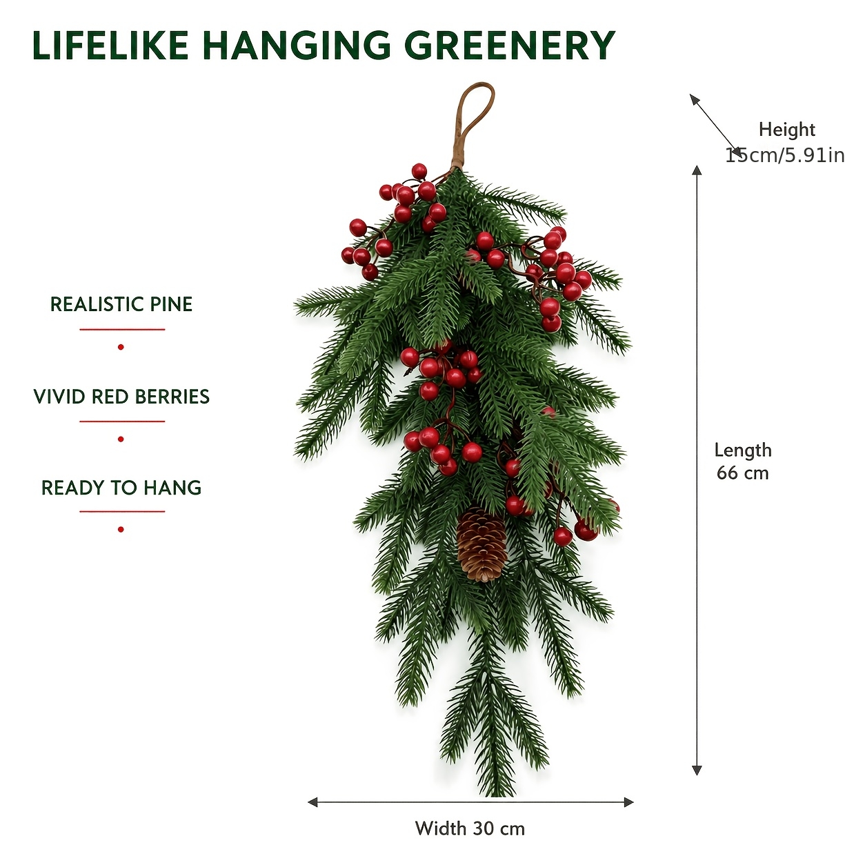TEMU 1 Pack Realistic Artificial Norfolk Pine Garland With Pinecones, For Indoor Vine Decor, Railing Wrapping & Hanging, Wedding Greenery Backdrop,