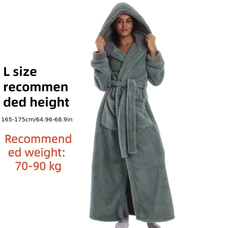 1 stuks Extra Lange Badjas - Dikke Winter Badjas met Capuchon, Pluche Fleece-achtige Textuur, Elegante Badjas voor Thuis & Reizen voor Vrouwen/Mannen