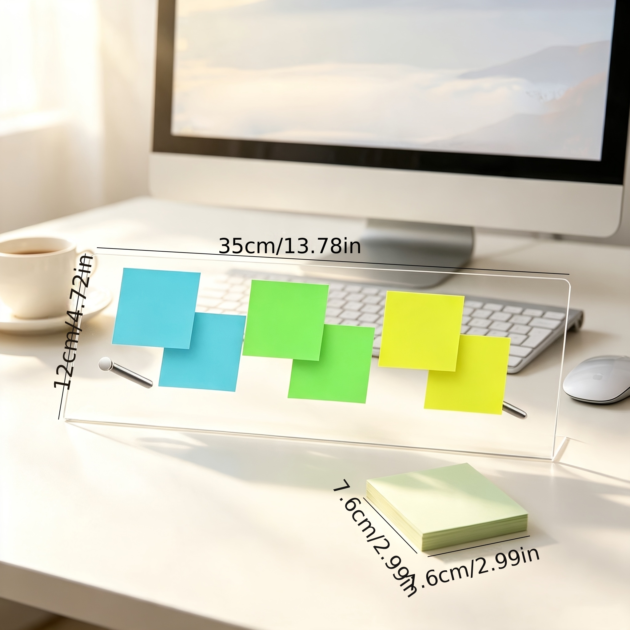 TEMU 2pcs Set: 1 Monitor Memo Board Stand And 100pcs Sticky Notes, Glue-free Computer Monitor Message Board, Space-saving Shelf Under , Removable And
