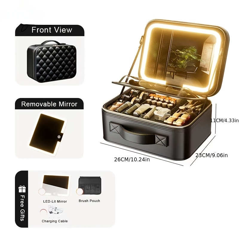 Large Portable Cosmetic Bag For Women With Mirror And Removable Organizer - Ideal For Travel Toiletries