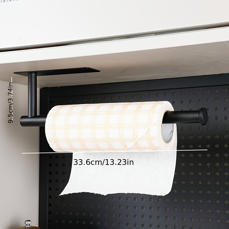 TEMU 1pc No-drill Stainless Kitchen & Bathroom Storage Shelf - Heavy-duty Adhesive Backing Suitable For Cabinets, Walls, Doors - Space-saving For Paper Towels, Cling Film, Tissues, Wet Wipes