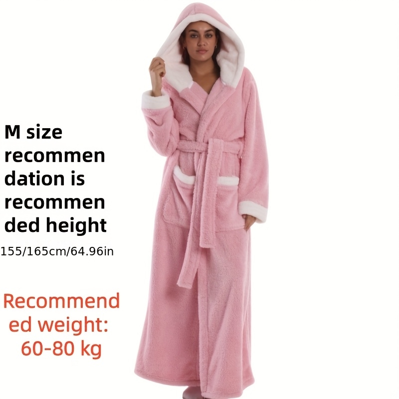 1 stuks Extra Lange Badjas - Dikke Winter Badjas met Capuchon, Pluche Fleece-achtige Textuur, Elegante Badjas voor Thuis & Reizen voor Vrouwen/Mannen