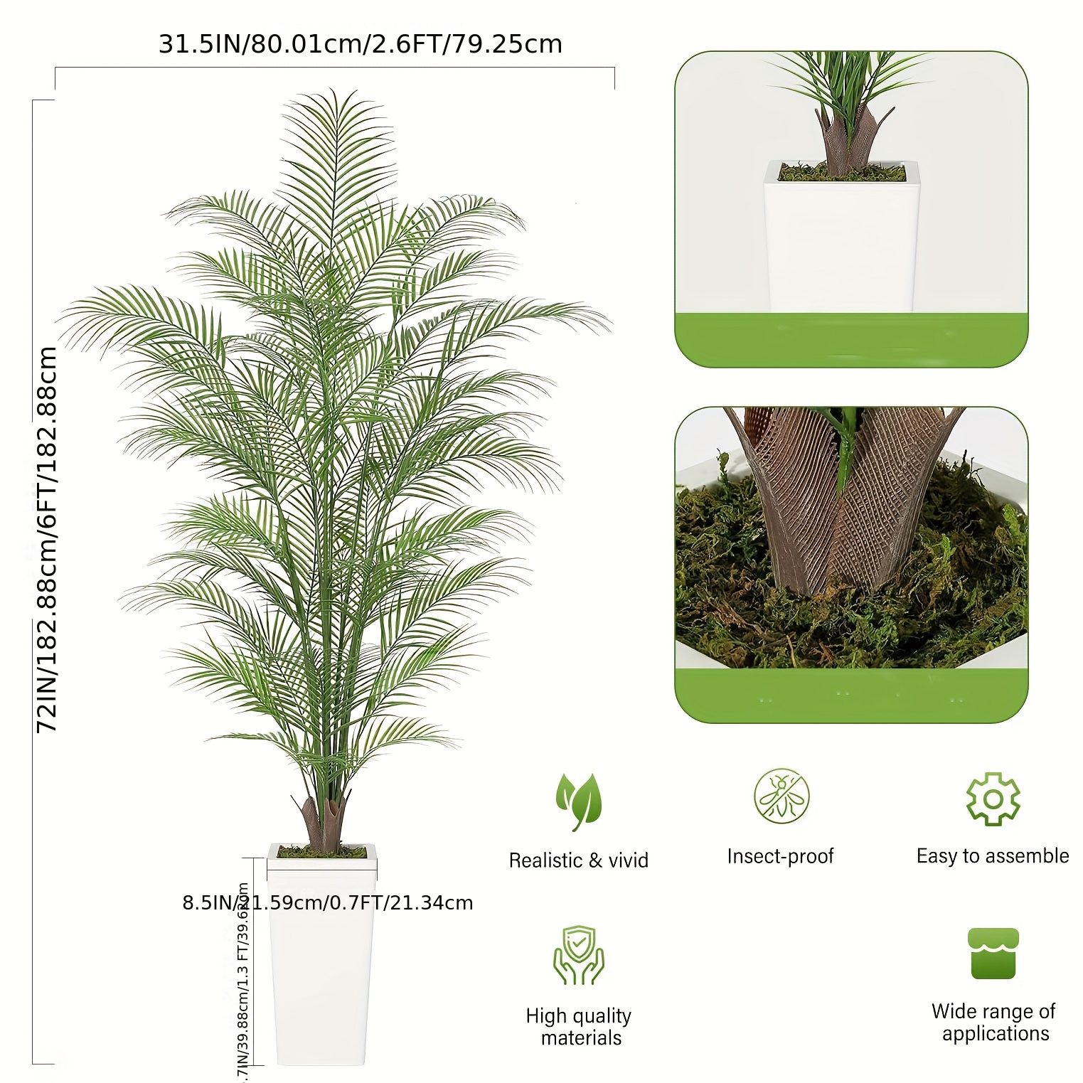 TEMU 4/ 5/ 6ft Faux Palm Plants Fake Palm Tree With Realistic Trunks & Full Lifelike Palm Leaves Artificial Plants For Indoor Home Decor With
