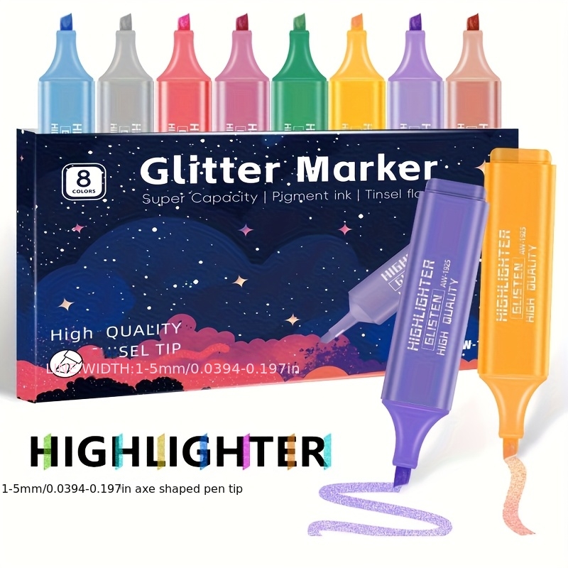 TEMU Set Of Highlighters With A Conical Tip, Resistant To Smudging And Bleeding, Made From Plastic - Ideal For Diaries, Workplaces, Students, And